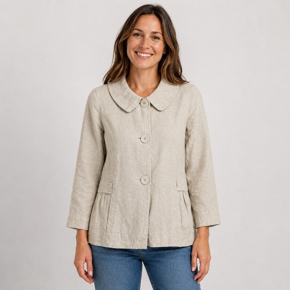 Willi Smith Jackets & Blazers - Willi Smith Linen Blend Blazer Women's M Beige Button‎ Front Lightweight